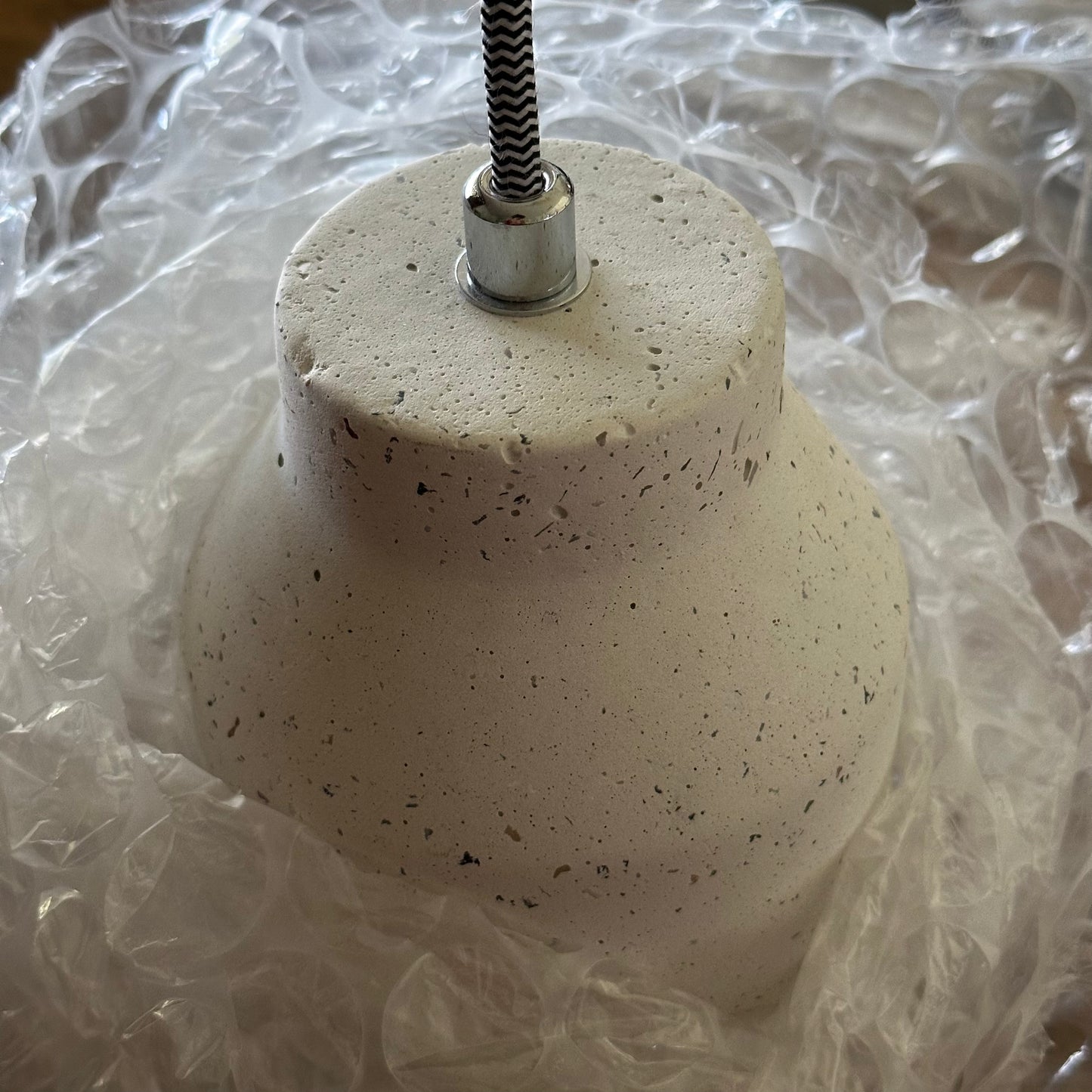 Concrete Pendant Lamp with Polished Metal Canopy