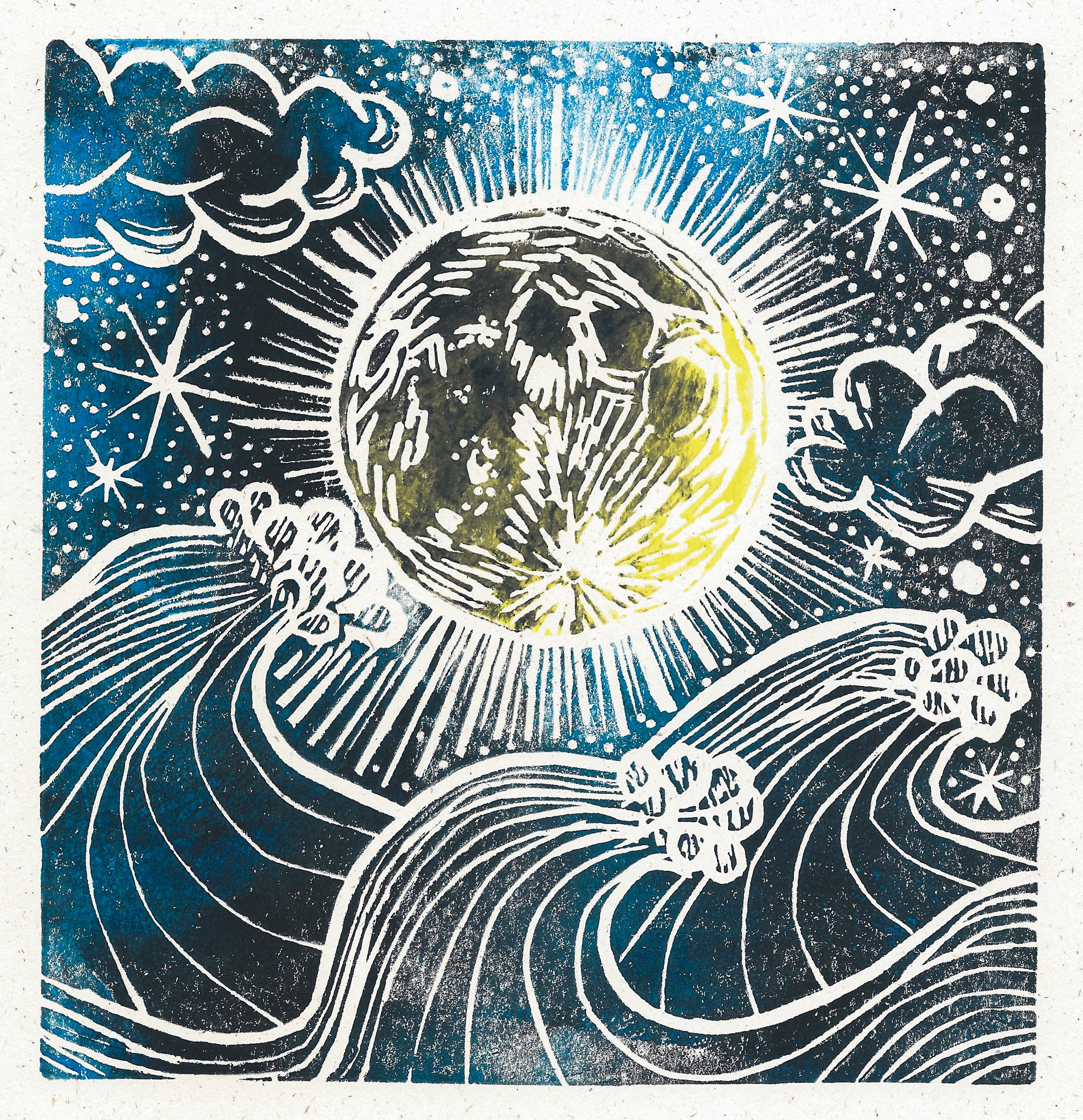 Moon & Sun Paper Linocut Art Print