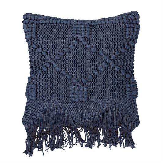 Navy Boho with Fringe 18" Square Pillow