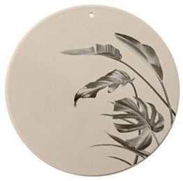 Beige Stoneware Plate with Leaf Print