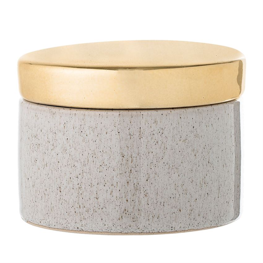 Stoneware Storage Box with Gold Lid