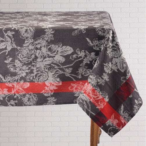 Charcoal Floral and Stripe Rectangular Tablecloth 60" x 90"