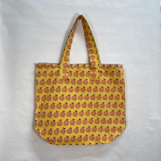 Orange Hand Screen Printed Cotton Reusable Tote Bag - Made in India