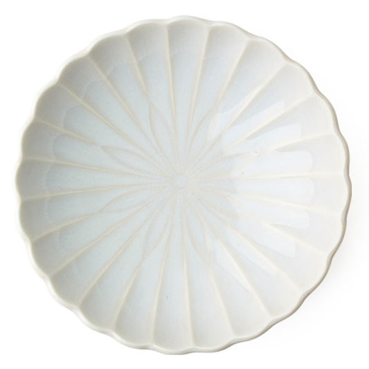 Chrysanthemum Flower White Ceramic Dish 6.5" Diameter