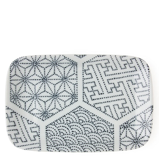 Rounded Rectangle Geometric Black and White Dish 6.5" x 4.25 - Made in Japan