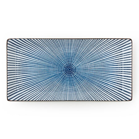 Blue and White Radial Rectangular Plate 9.25" x 4.5"