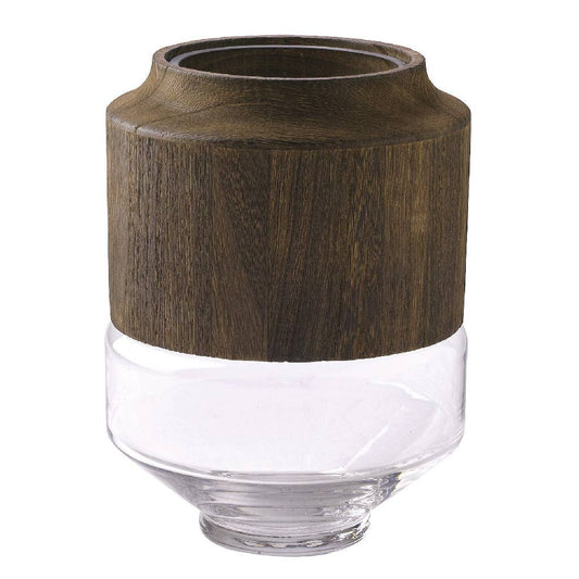 Wood and Glass Modern Geometry 2-Piece Tall Vase 9" H