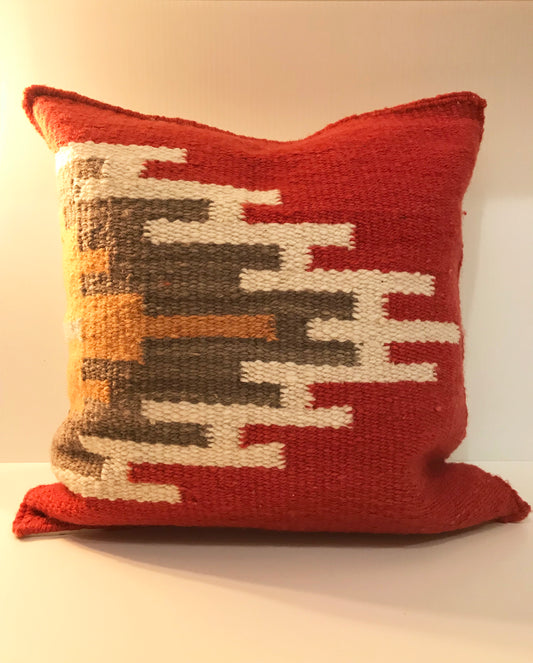 Red and Ivory Handcrafted Fair Trade Pillow 16" x 16" - Made in Africa