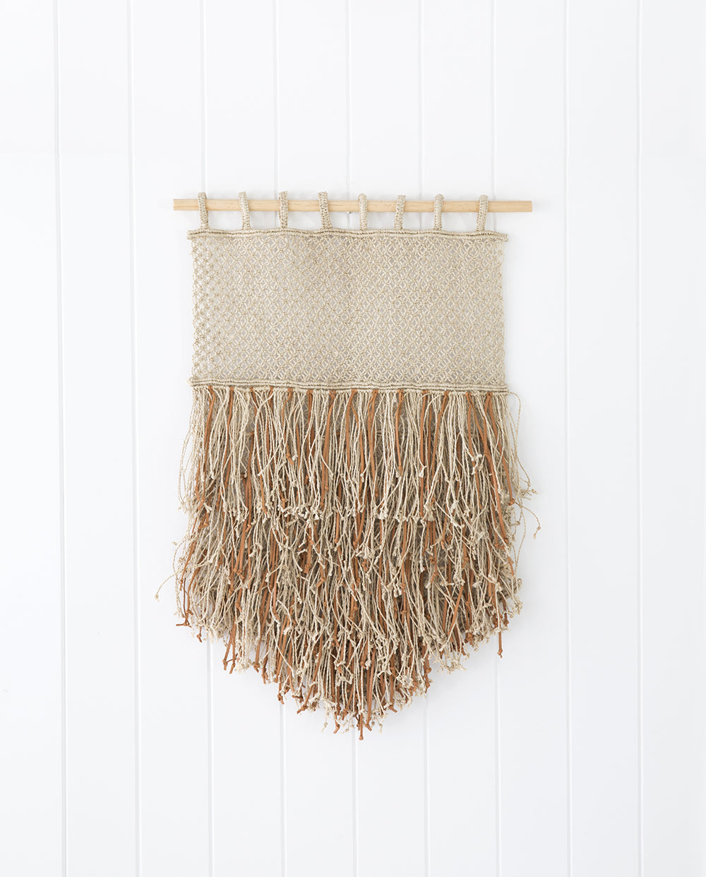 Jute and Leather Fringe Fair Trade Certified Wall Hanging 25.5" x 17.75" - Made in Bangladesh
