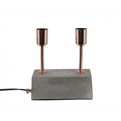 Small Dual Lamp Concrete and Rose Gold Table Lamp 10" High