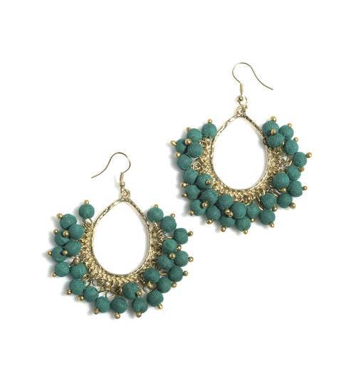 Emerald Fabric Bead Earrings