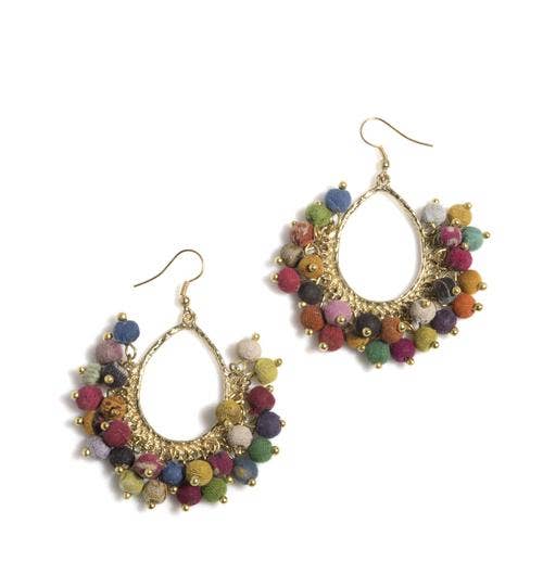 Multi Color Fabric Bead Earrings