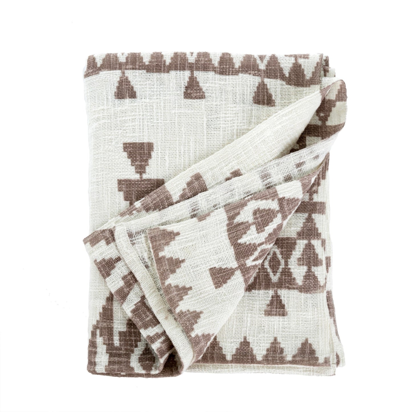 White and Taupe Aztec Style Patterned Blanket Throw 50" x 60"