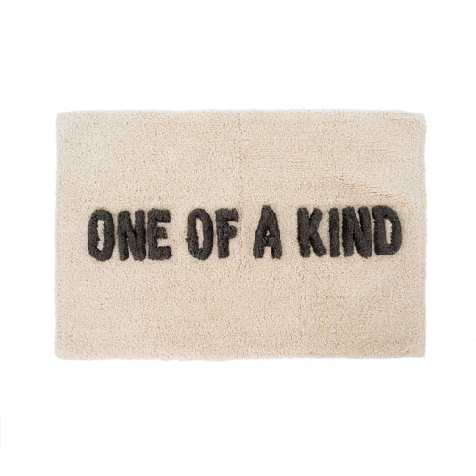 One of a Kind Bath Mat Ivory and Black Letters 30" x 20" - Made in India