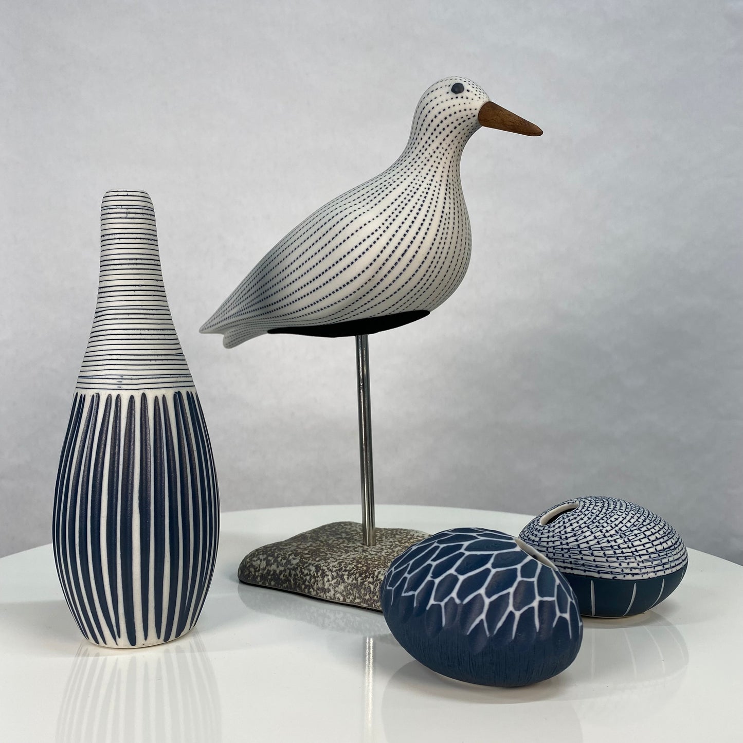 White and Blue Pebble Mini Vase