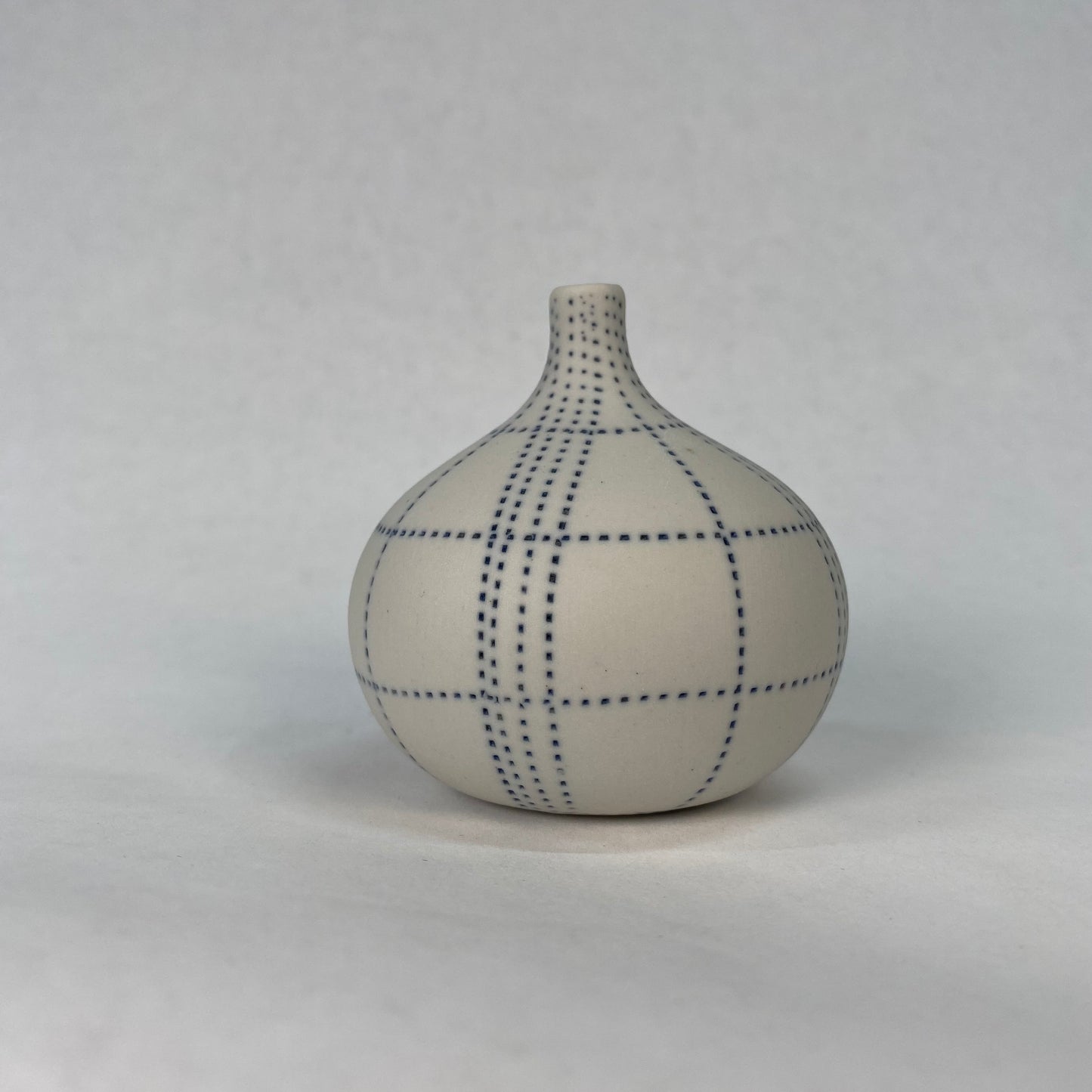 Small White and Blue Plaid Textured Bottle Vase