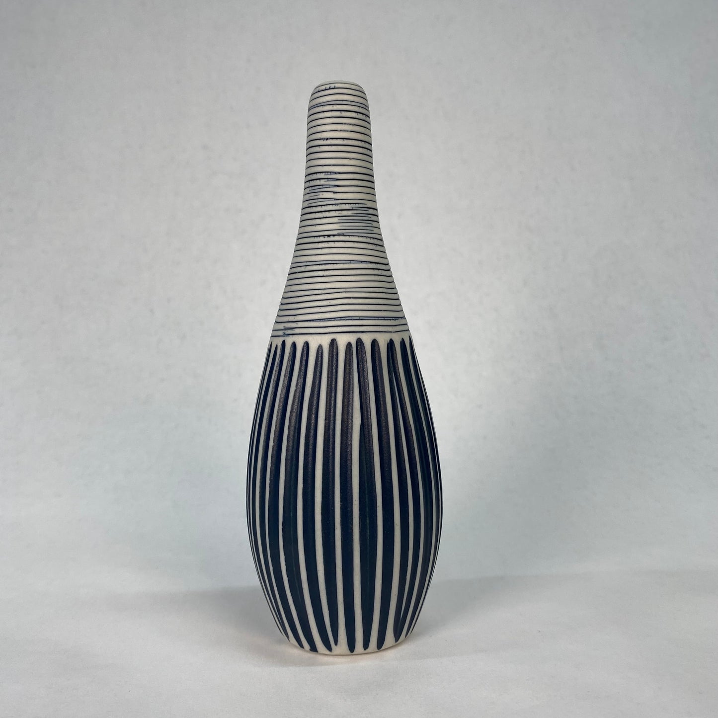 Blue and White Textured Double Stripe Vase