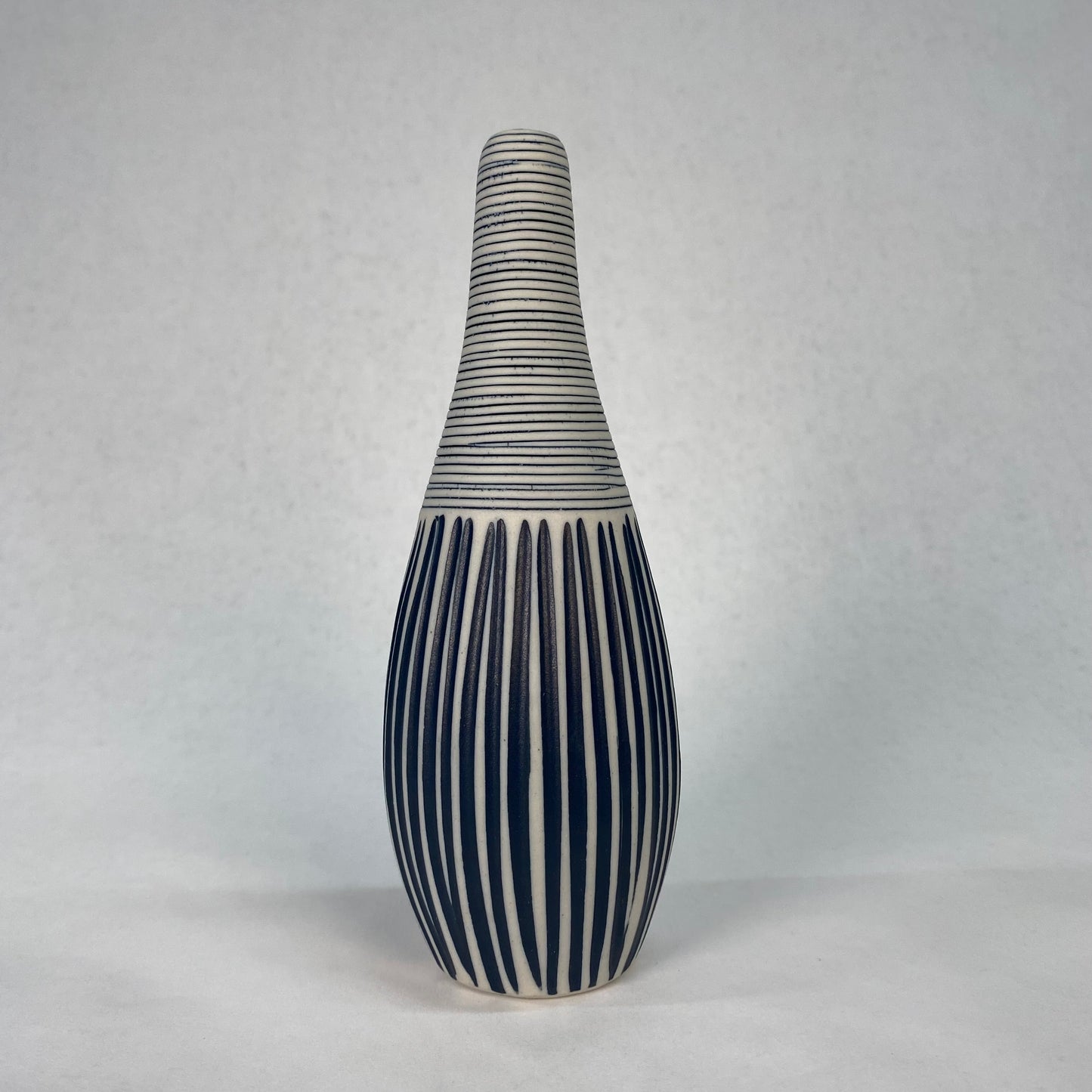 Blue and White Textured Double Stripe Vase