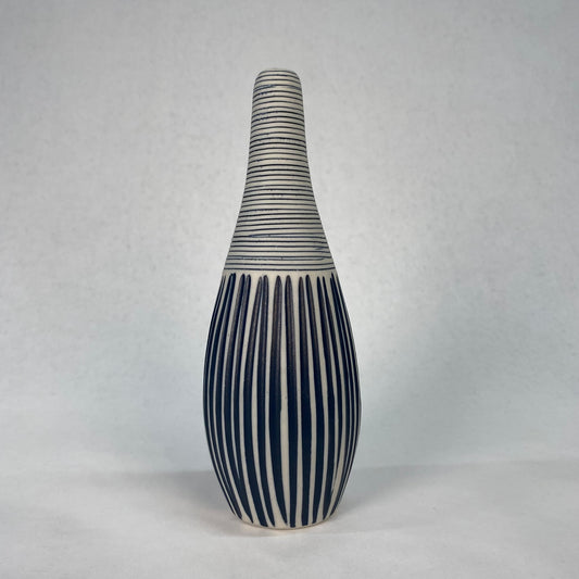Blue and White Textured Double Stripe Vase