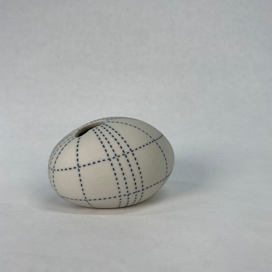 White and Blue Plaid Pebble Mini Vase