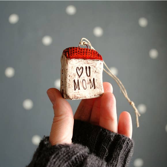 I Love You Mom Red House Ornament