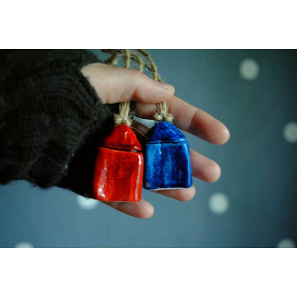 Blue Patterned House Ornament