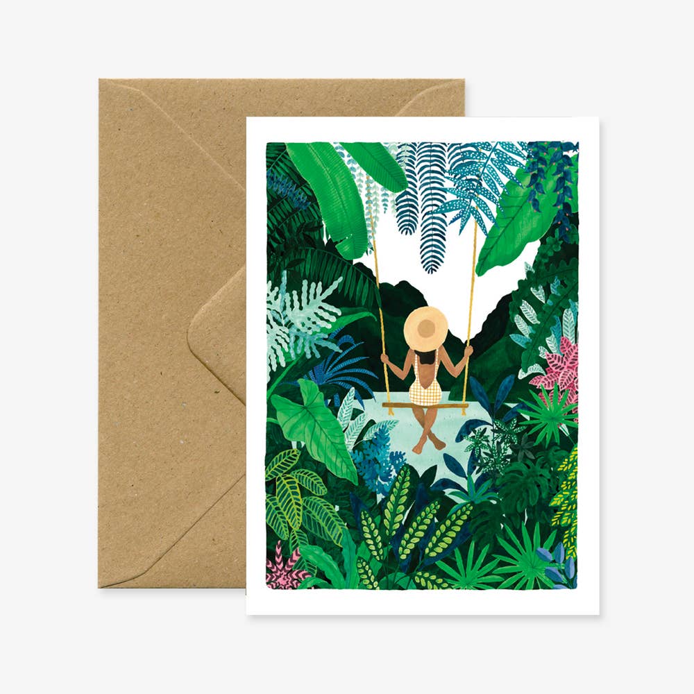 Girl on a Swing Greeting Card with Brown Recycled Envelope