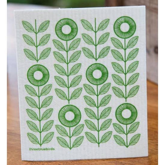 Green Sunflowers Swedish Dishcloth