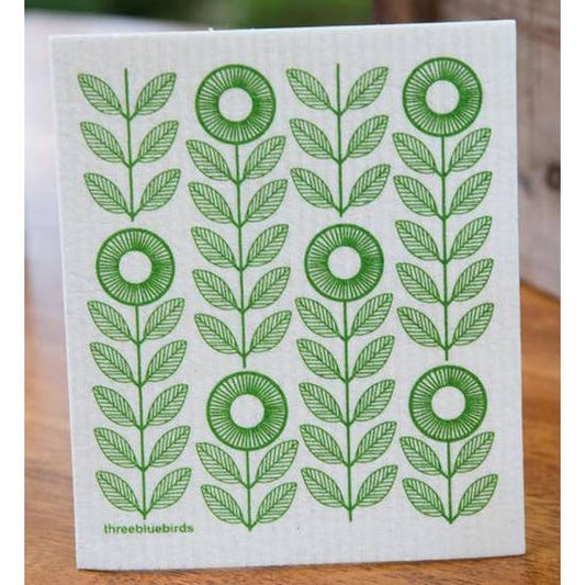 Green Sunflowers Swedish Dishcloth
