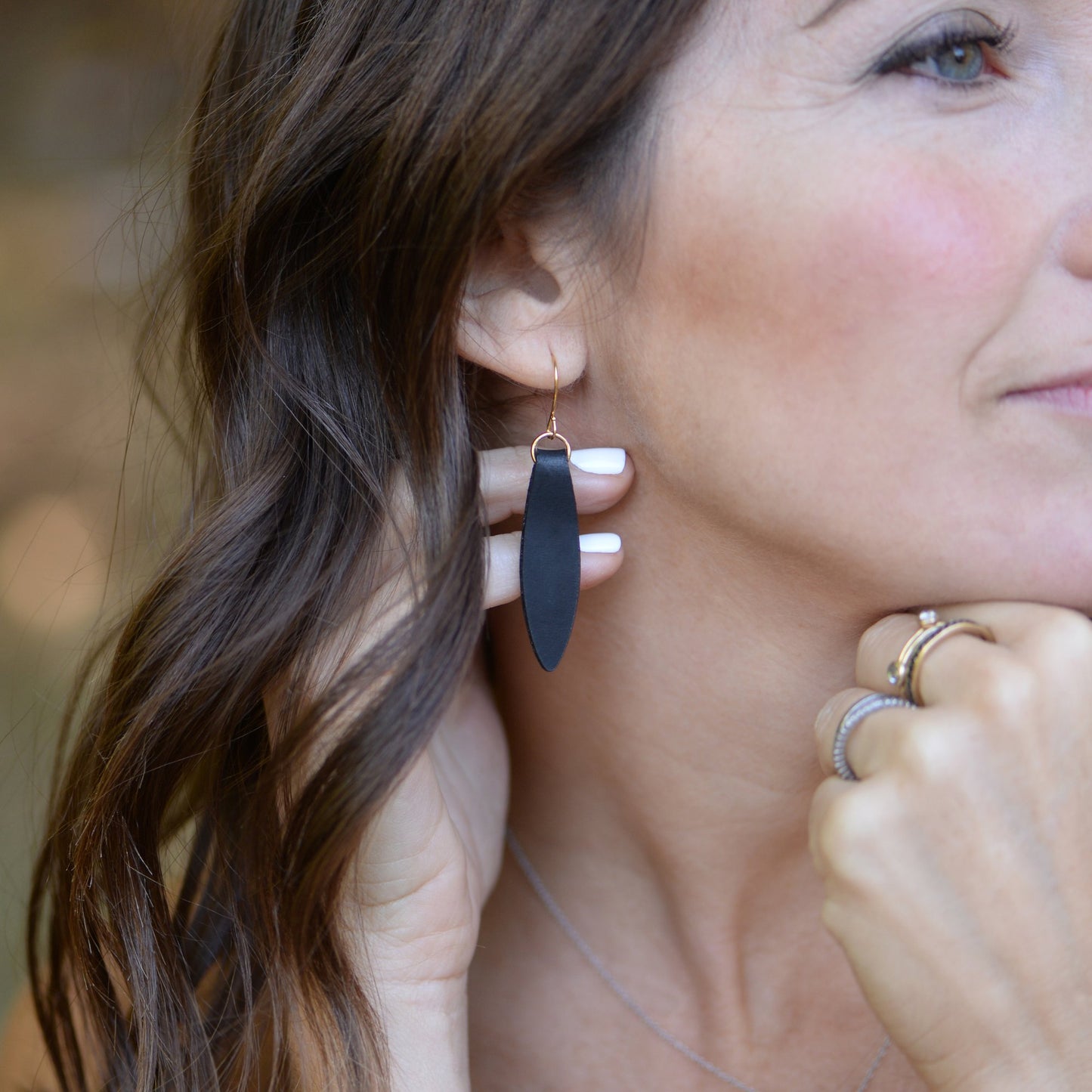 Black Fold Over Leather Earrings