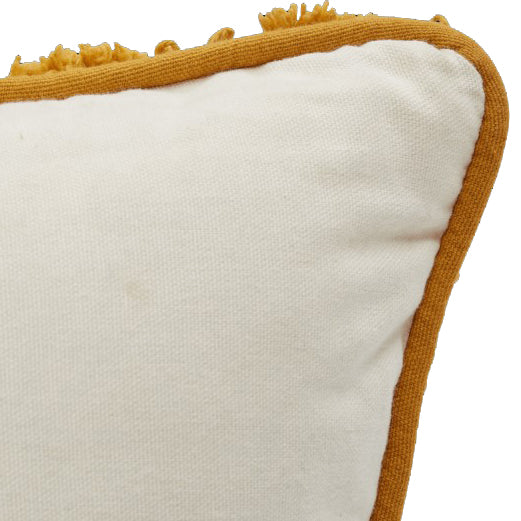 20" x 20" decorative pillow with hand-tufted geometric design by skilled artisans. Mustard Yellow design with ivory and mustard yellow background. Finished with YKK golden zipper. Pillow insert included.