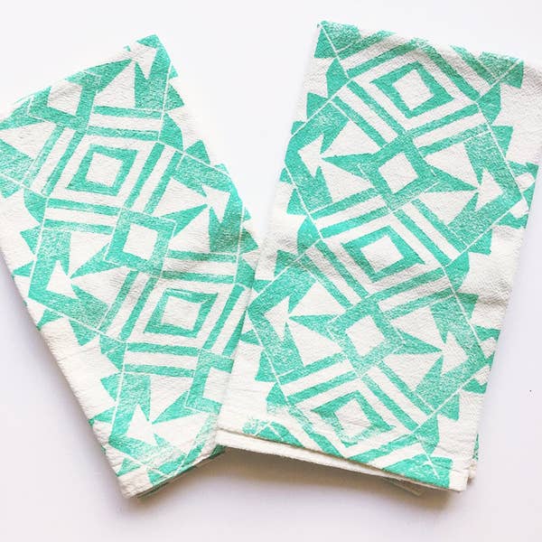 Mint Green Geometric Hand Printed Napkin Towel 20" x 20"