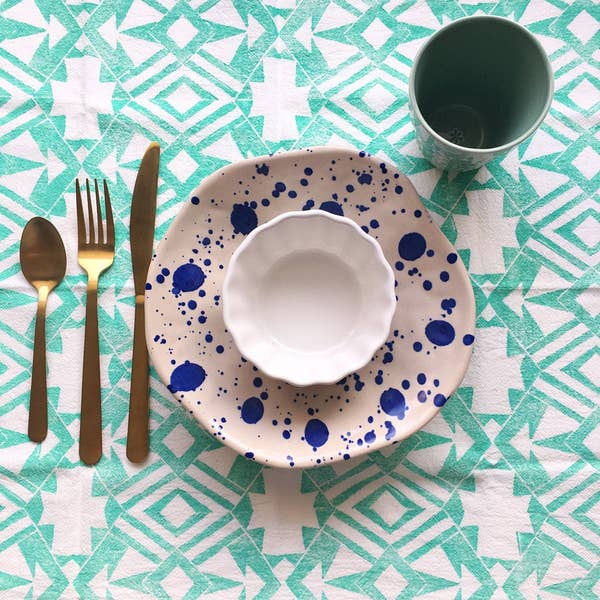 Mint Green Geometric Hand Printed Napkin Towel 20" x 20"