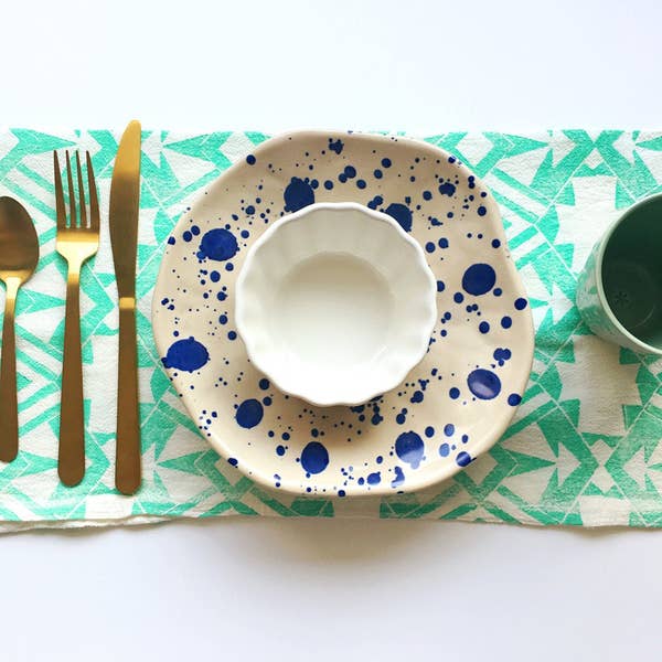 Mint Green Geometric Hand Printed Napkin Towel 20" x 20"