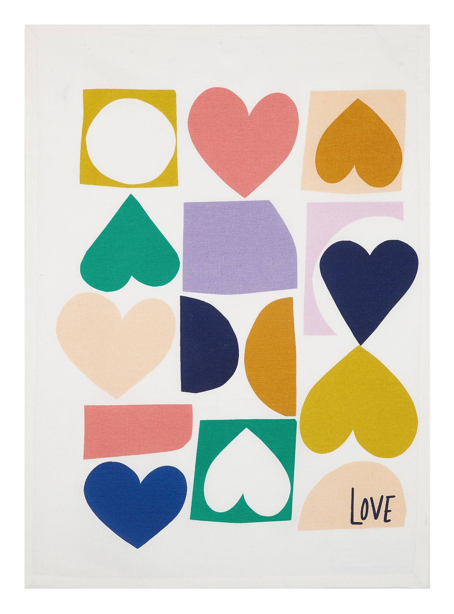 Love Hearts Hand Screened Kitchen Tea Towel