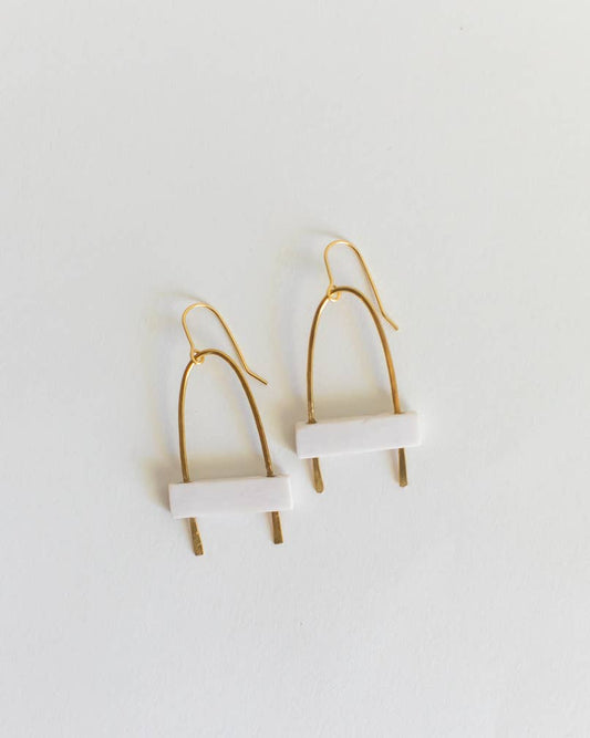 Gold and Porcelain Clay Arch Earrings
