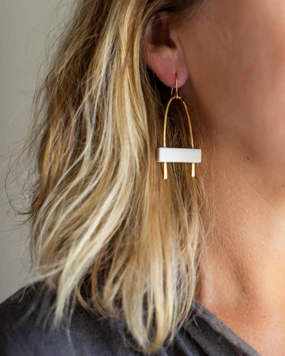 Gold and Porcelain Clay Arch Earrings