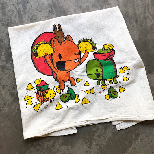 Taco Night with Friends Screen Printed Cotton Kitchen Tea Towel 30" x 30"