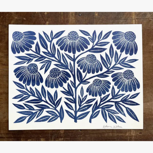 Blue Echinacea Risograph Art Print