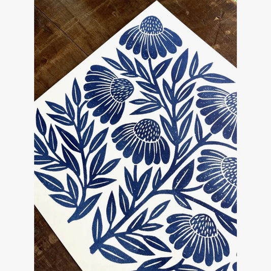 Blue Echinacea Risograph Art Print