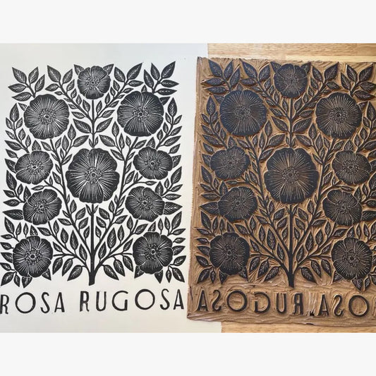 Rosa Rugosa Block Art Print