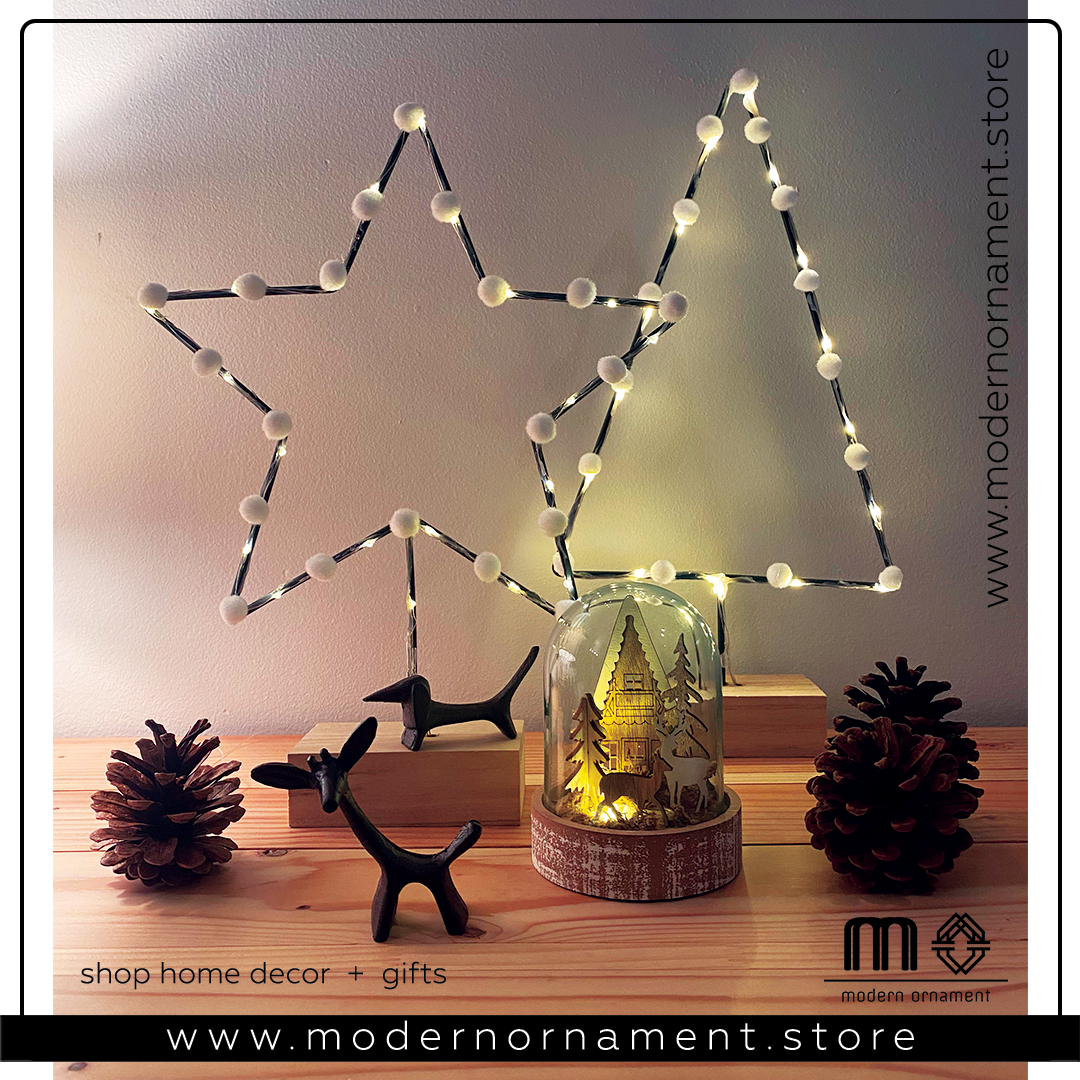 Metal Star Silhouette with Wood Base and LED Lights