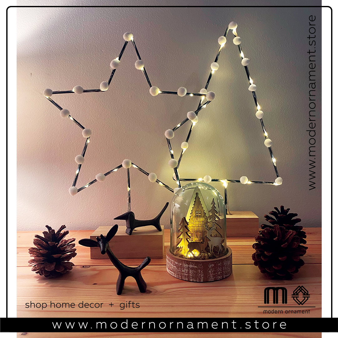 Metal Tree Silhouette with Wood Base and LED Lights