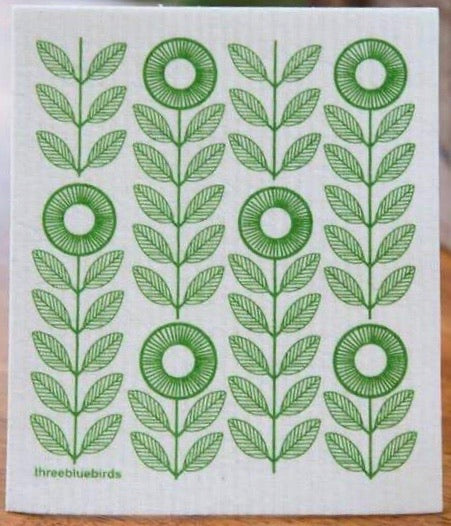 Green Sunflowers Swedish Dishcloth