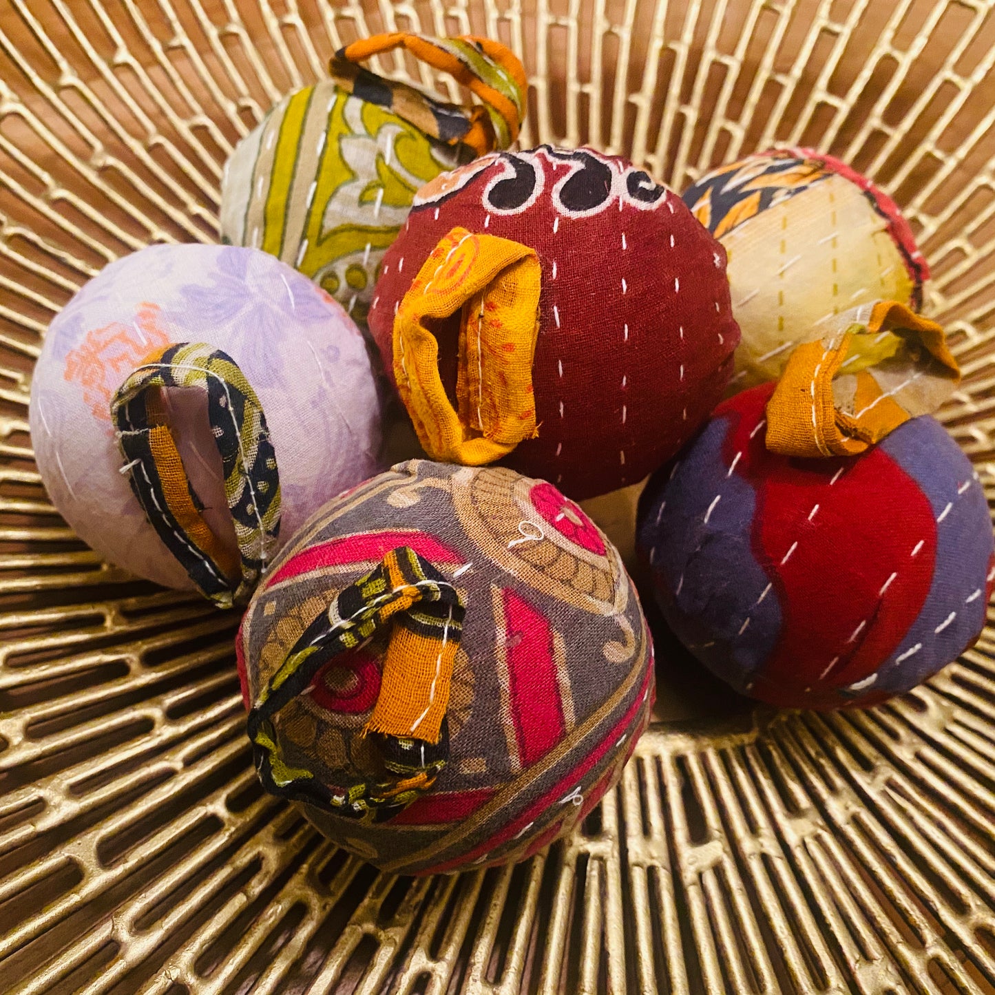 Lavender Kantha Stitch Vintage Fabric Ornament