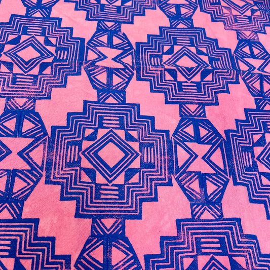Purple and Blue Diamond Hand Printed Dinner Napkin Towel 20" x 20"