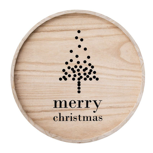 Round Merry Christmas Wood Tray