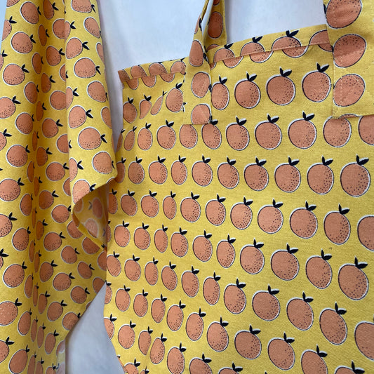 Orange Hand Screen Printed Cotton Reusable Tote Bag - Made in India
