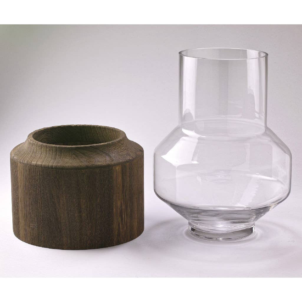 Wood and Glass Modern Geometry Tall Vase
