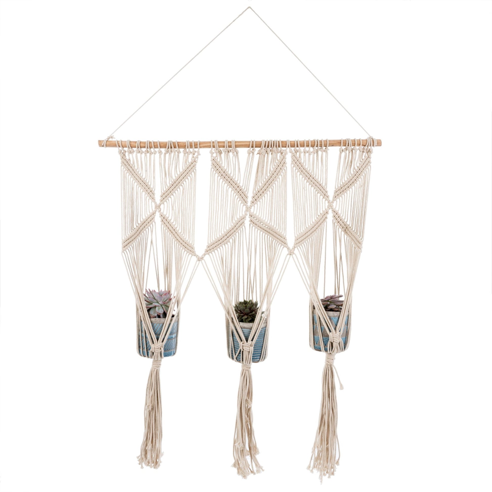 macrame wall hanging planter Macrame 3 Planter Wall Hanging 31" x 31"
